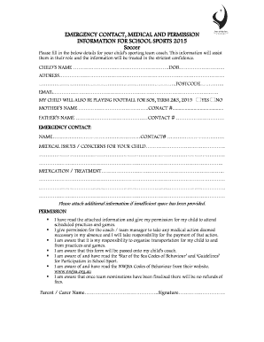 Emergency Contact and Permission Form for School Sports