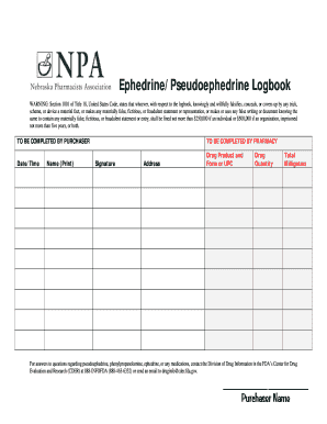 Ephedrine/Pseudoephedrine Logbook