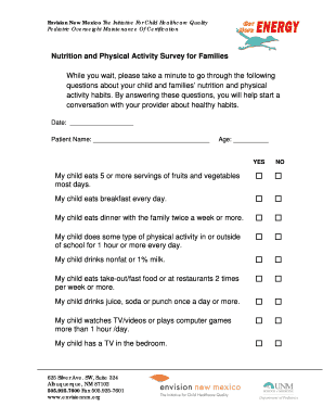 Nutrition and Physical Activity Survey for Families - envisionnm