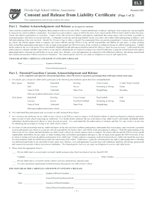 Florida High School Athletic Association Consent and Release Form