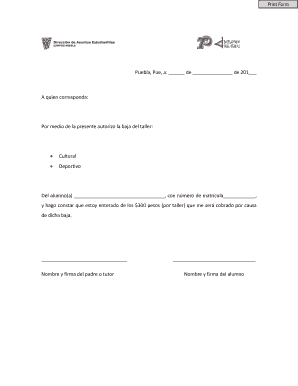 Autorización para la baja de taller