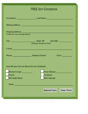 Michigan Soy Cookbook Request Form