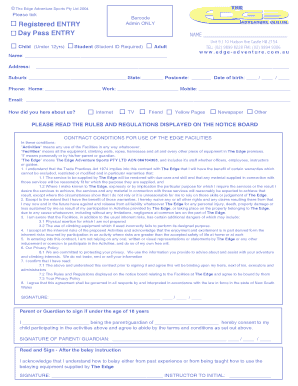 Edge Adventure Sports Day Pass Entry Form