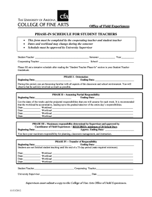 Student Teacher Phase-In Schedule Form