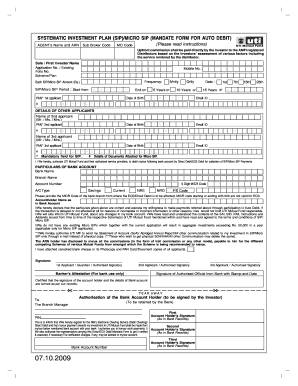 SIP/Micro SIP Mandate Form