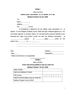 Madhya Pradesh VAT Act Notice and Forms