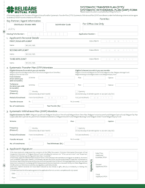 Systematic Transfer Plan (STP) / Systematic Withdrawal Plan (SWP) Form