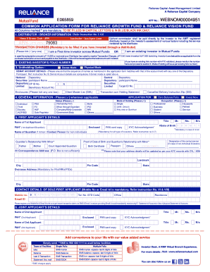 Common Application Form for Reliance Growth Fund & Reliance Vision Fund