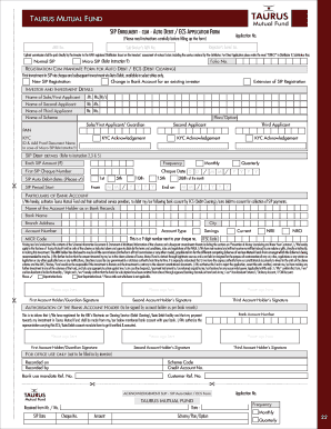 Taurus Mutual Fund SIP Enrollment Form