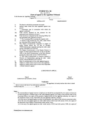 Income Tax Appeal Form 36