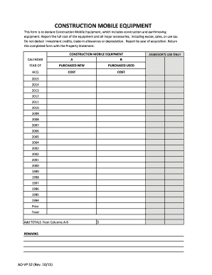 Construction Mobile Equipment Declaration Form