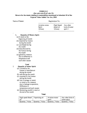 Gujarat VAT Form 212 for Commodity Dealers