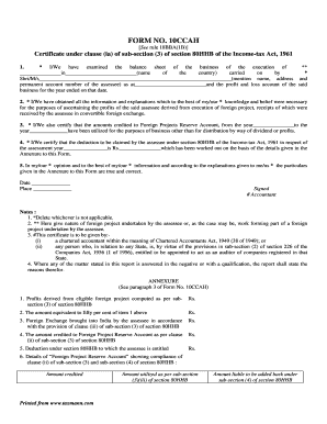 Form 10CCAH Certificate for Foreign Project Income