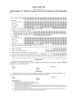 VAT 40 Works Contract Form
