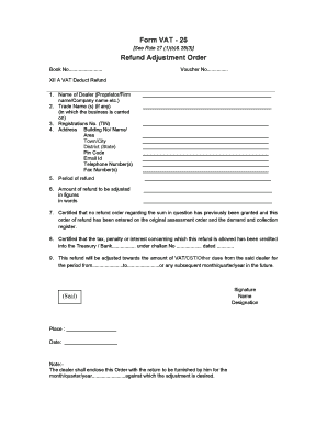 VAT Refund Adjustment Order