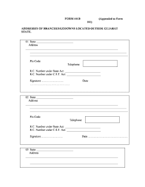 Form 101B Branch Addresses Outside Gujarat