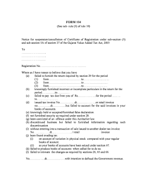 Notice for Suspension/Cancellation of VAT Registration