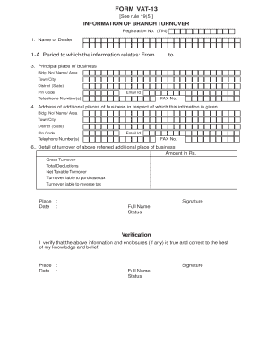 VAT-13 Branch Turnover Information Form
