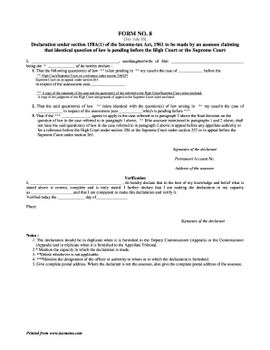 Form 8 Declaration for Pending Legal Questions