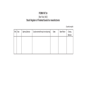 VAT 34 Stock Register of Finished Goods
