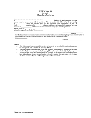 Form 30 Claim for Refund of Tax