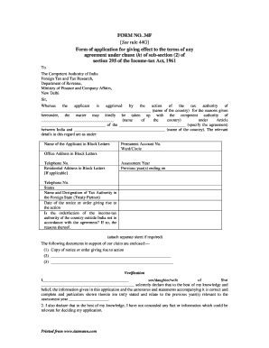 Form 34F Application for Tax Agreement