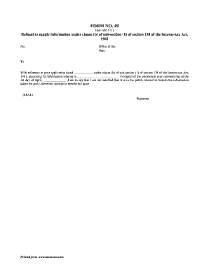 Income Tax Information Refusal Form