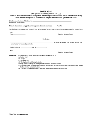 Form 61 Declaration for Agricultural Income