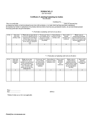 Certificate of Planting/Replanting Tea Bushes