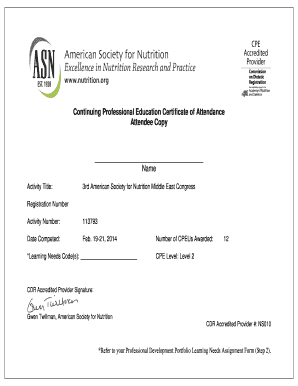 Continuing Professional Education Certificate of Attendance