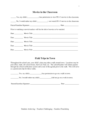 PG-13 Movie and Field Trip Permission Slip