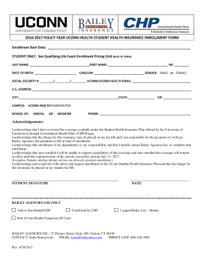 UConn Health Student Insurance Enrollment Form
