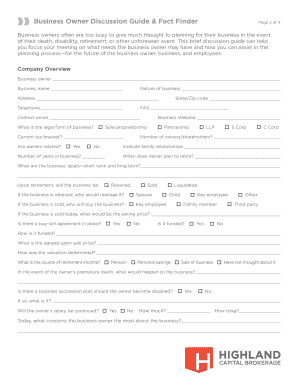 Business Owner Discussion Guide & Fact Finder