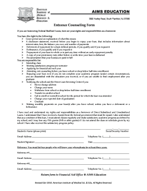 Entrance Counseling Form for Federal Stafford Loans