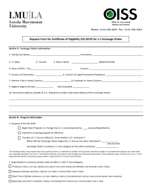 Request Form for Certificate of Eligibility DS-2019