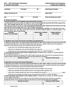 2011-2012 Verification Worksheet