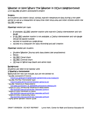 Weather Data Collection Form for K-4 Students