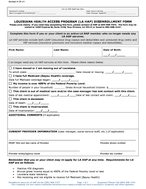 Louisiana Health Access Program Disenrollment Form