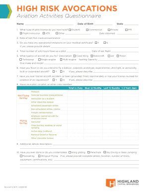 Aviation Activities Questionnaire