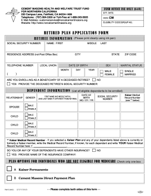 Retiree Health Plan Application Form