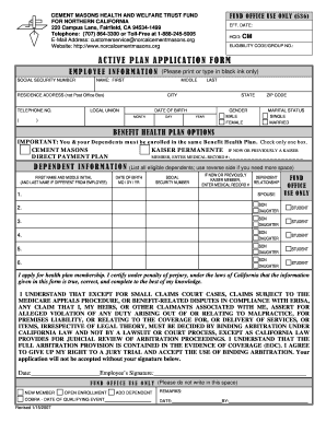 Cement Masons Health and Welfare Trust Fund Application Form