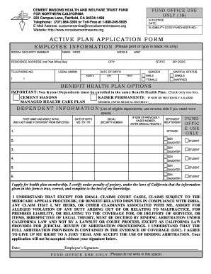 Cement Masons Health and Welfare Trust Fund Application