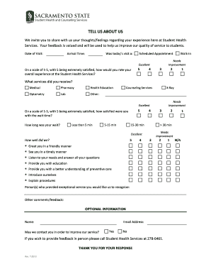 Student Health Services Feedback Form