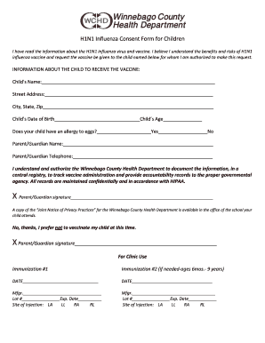 H1N1 Influenza Consent Form for Children