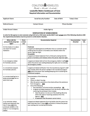 Louisville Metro Continuum of Care Homelessness Verification Form