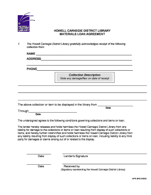 Sample of loan agreement - HOWELL CARNEGIE DISTRICT LIBRARY MATERIALS LOAN AGREEMENT - howelllibrary