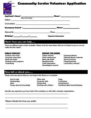 Community Service Volunteer Application