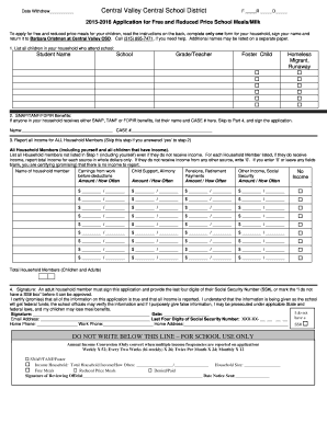 2015-2016 Application for Free and Reduced Price School Meals
