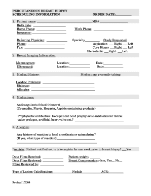 Percutaneous Breast Biopsy Scheduling Form