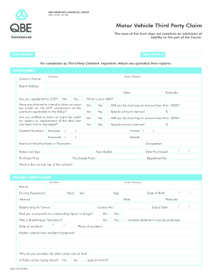 Motor Vehicle Third Party Claim Form